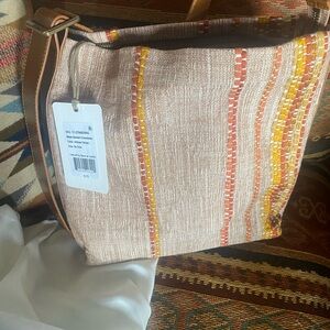 HOBO Blaze Bucket Crossbody in Linen Canvas with Leather Strap